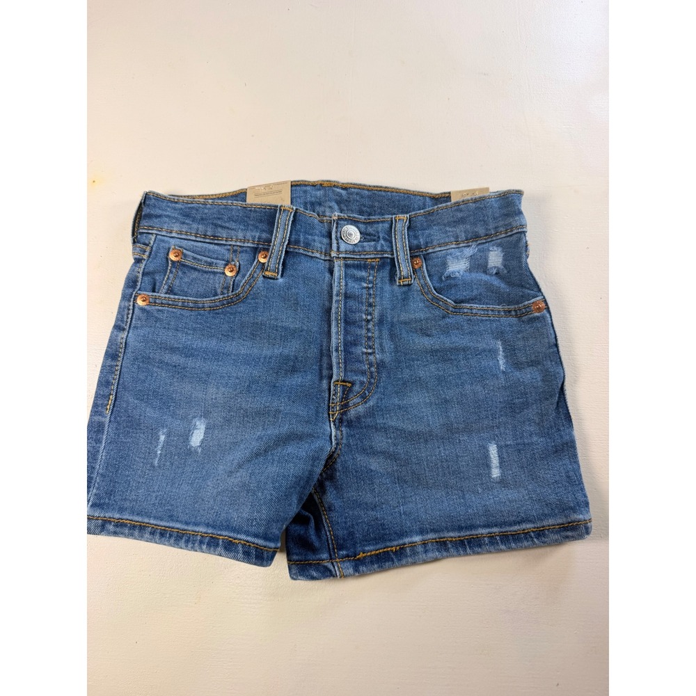Levis 501 Denim Shorts Kids 10 Blue Y2K Style Distressed Button Fly